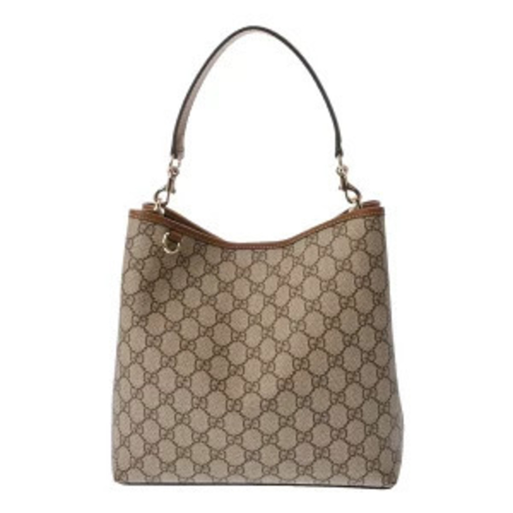 Gucci Bucket Bag GG Emblem Beige Cream Dark Brown Soft Leather Shoulder